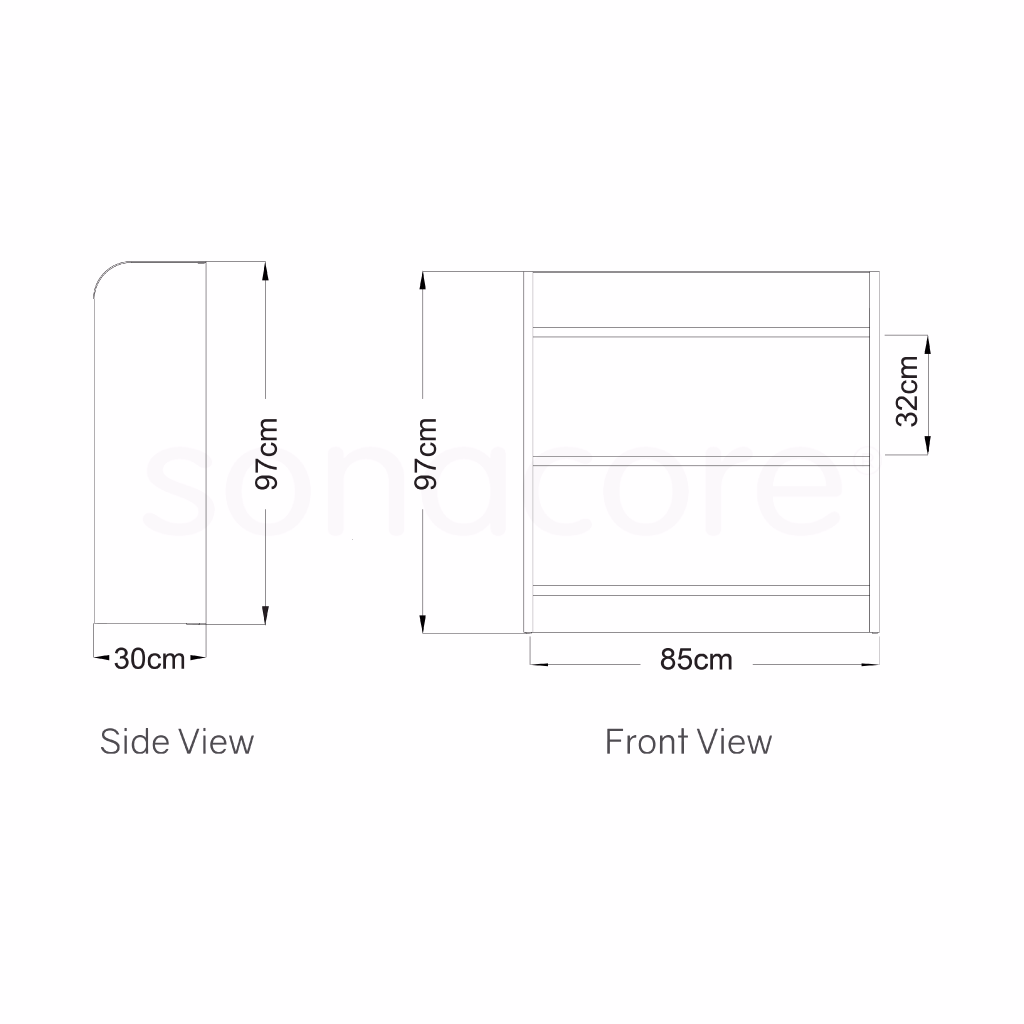 Library Bookshelf - Single Sided - 3 Level - Bav Beech Finish - Image 2