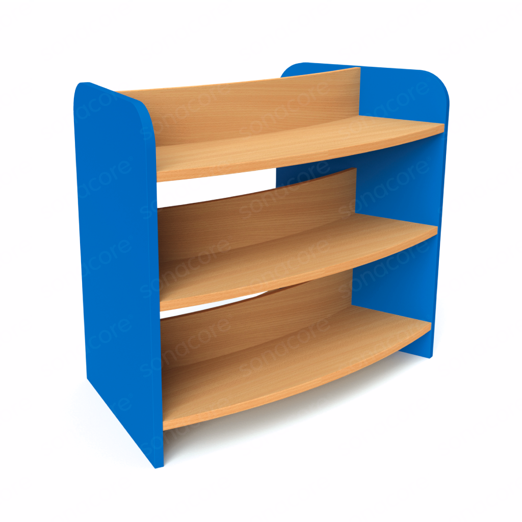 Library Bookshelf - Curved Double Sided - 3 Level - Blue